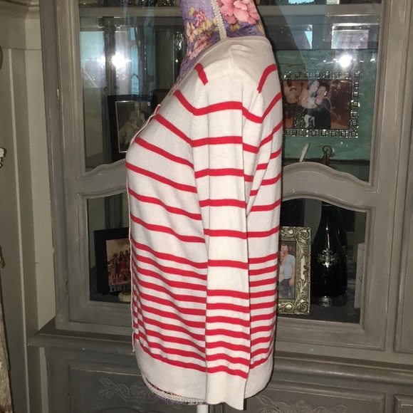H&M Red & Cream Striped Cardigan sz Med - Picture 5 of 8
